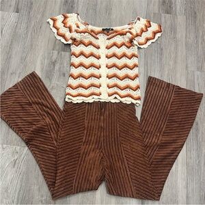 Free People Brown Corduroy-Like Flare Pants